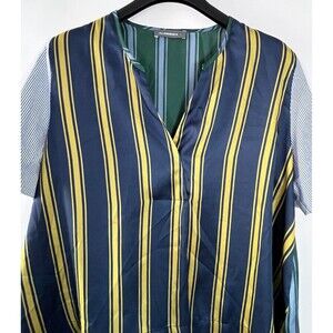 Alembika Mixed Fabric‎ Top Modest Preppy Sz Small 1 Artsy Eclectic Career Office